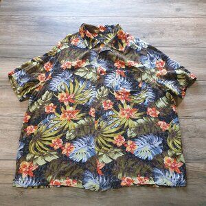 Hawaiian Floral Button Up Shirt Men Tropical Print George Size 2XL Short Sleeve